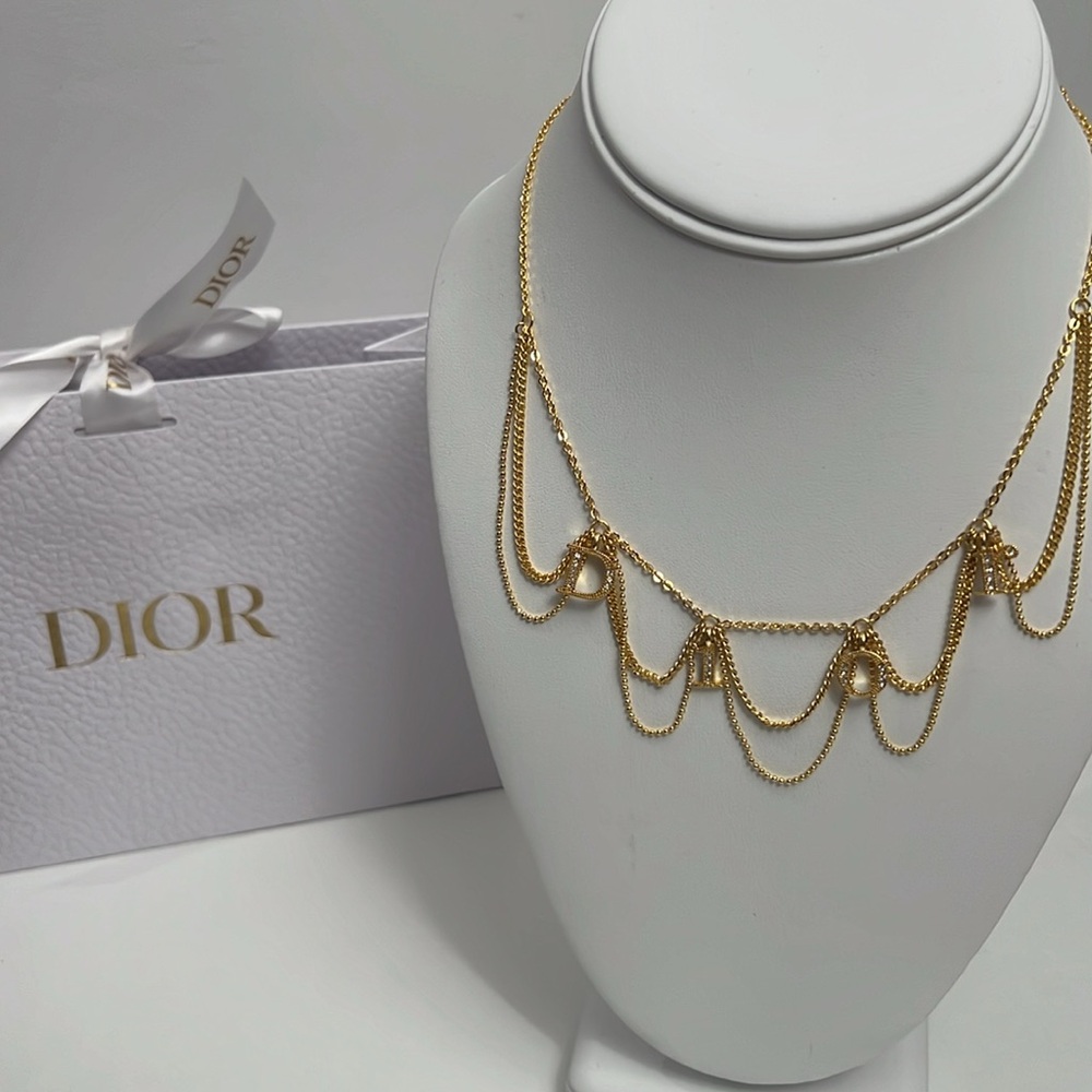 DIOR Gold Rhinestones Necklace 16” - Picture 4 of 8